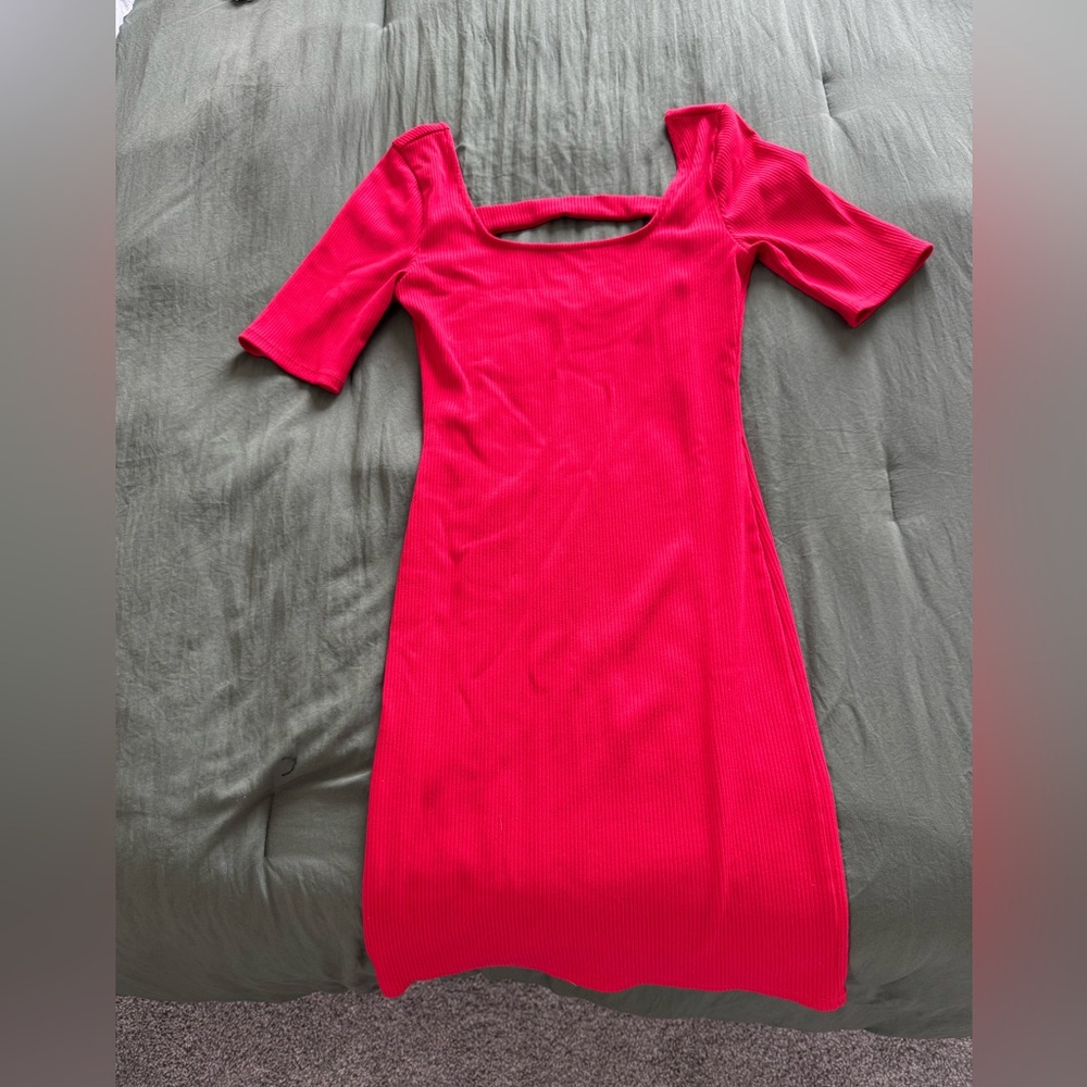 Red Bodycon Mini Dress with 3/4 Sleeves